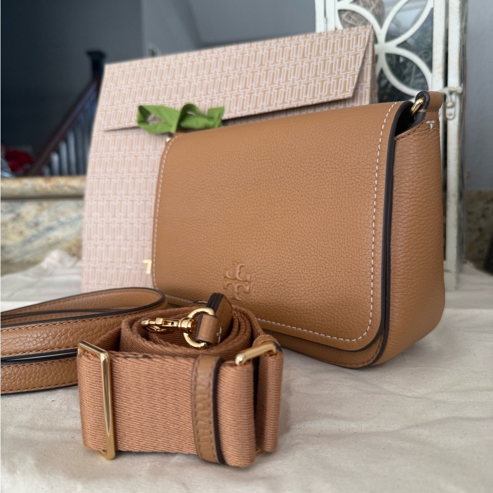 New Tory Burch Thea web flap crossbody tan - Picture 10 of 14